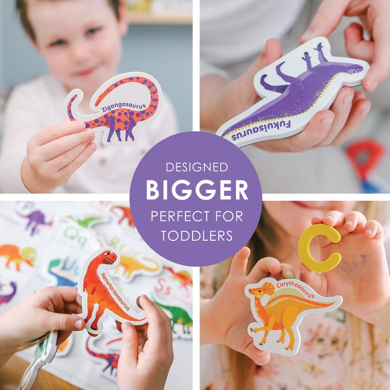 Curious Columbus Dinosaur Toddler Magnets for Refrigerator | Set of 52 Kids Fridge Magnets with 26 Magnetic Letters from A-Z and 26 Magnetic Dinosaurs | Large Paper Dino Poster Included - Image 5